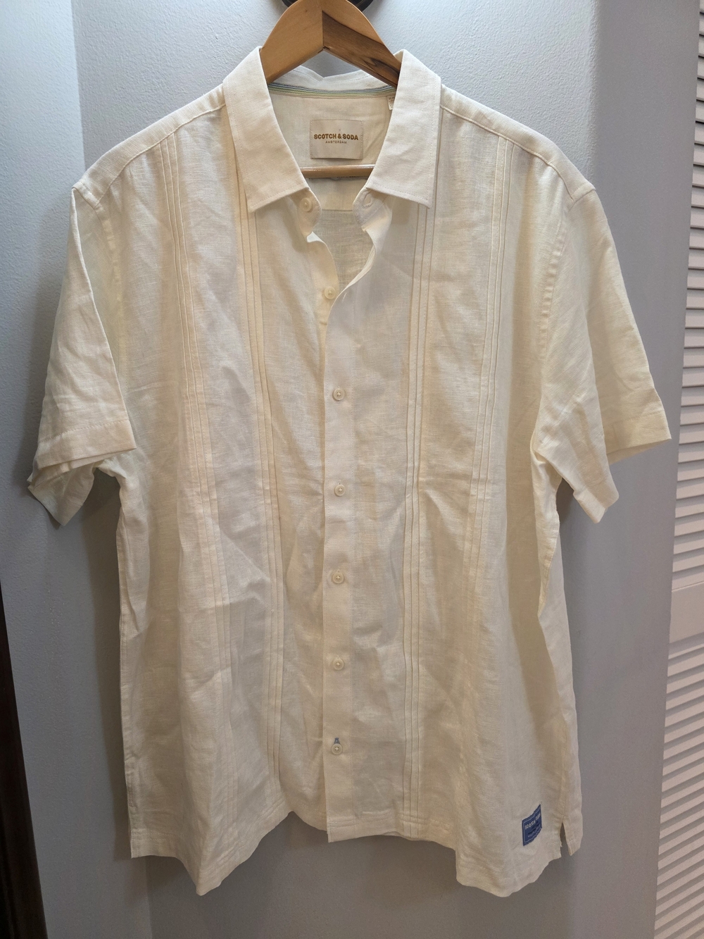 Scotch & Soda Men's Short-Sleeve Linen-Blend Shirt in Cream